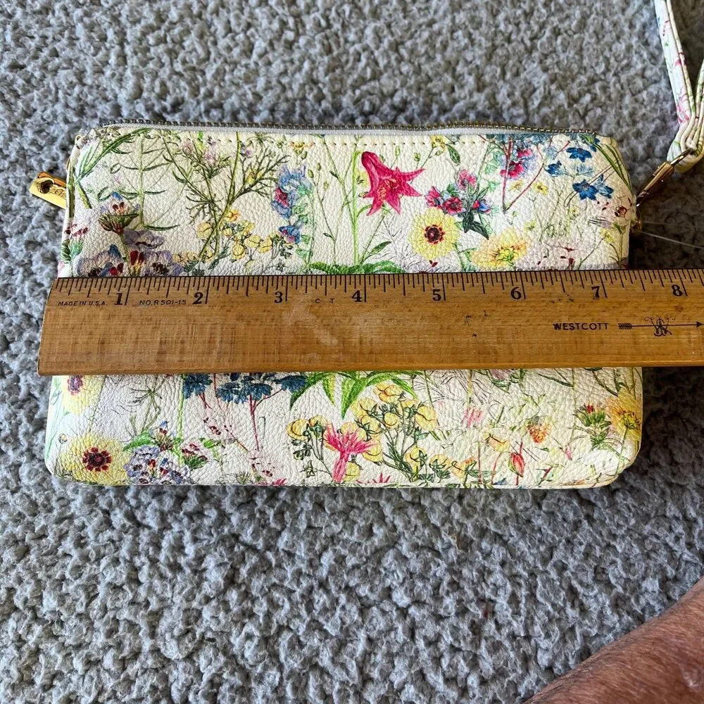 BETSEY JOHNSON  Wristlet Pouch Womens One Size Floral White Gold Wrist Strap